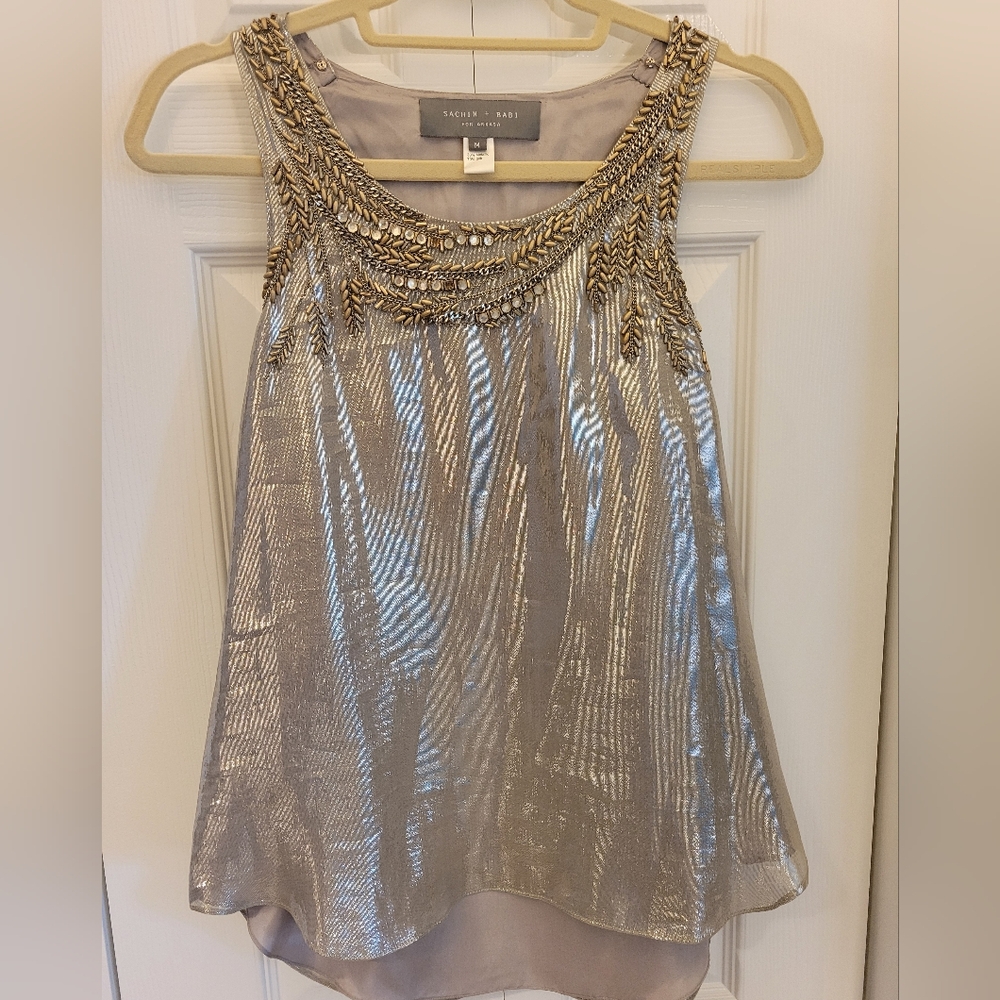 Sachin + Babi by Ankasa Top | Metal Studs Liquid Silver Silk Top | Medium